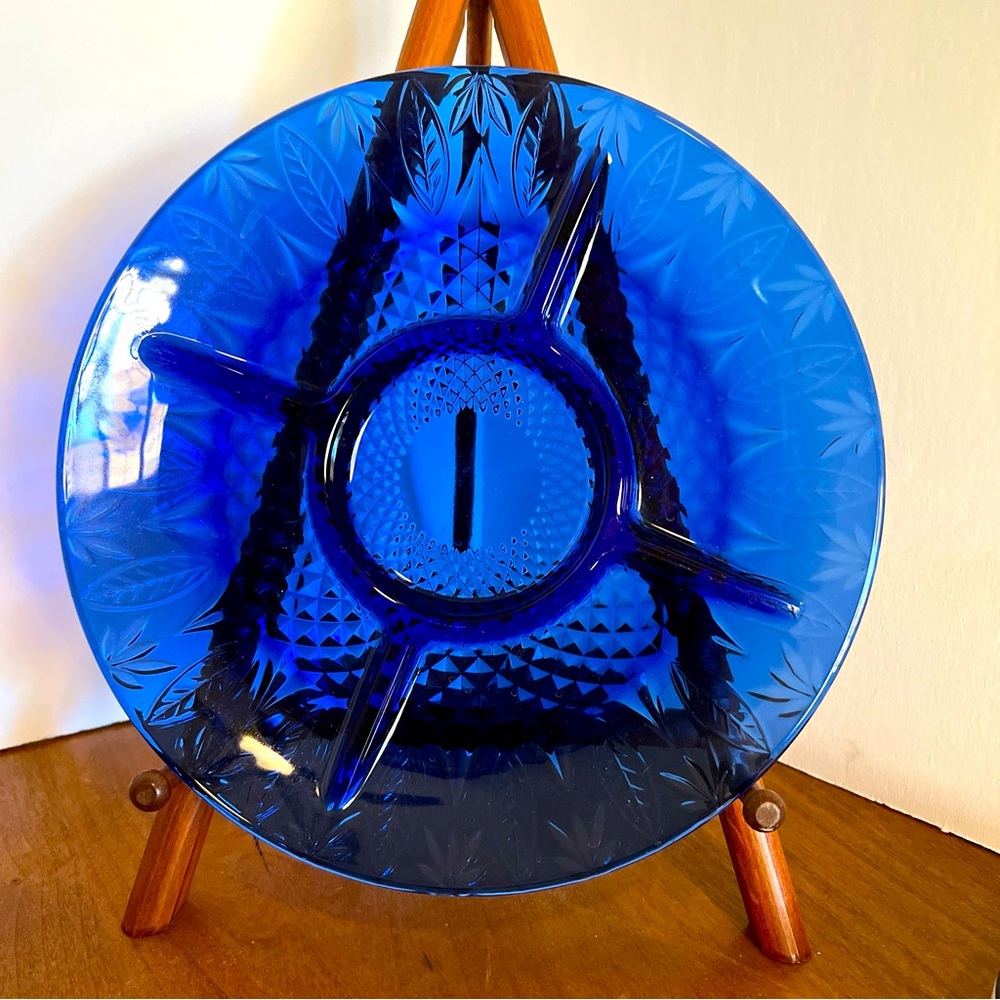 Arcoroc Cobalt Blue Glass Divided Dish. Made In France
